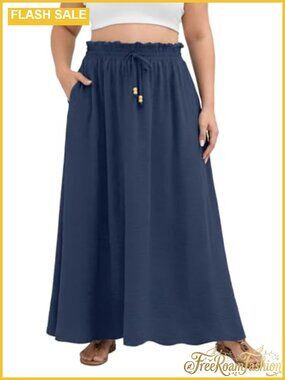 Plus Size Maxi Skirt A-Line Flowy Long Boho Summer Skirt with Pockets
